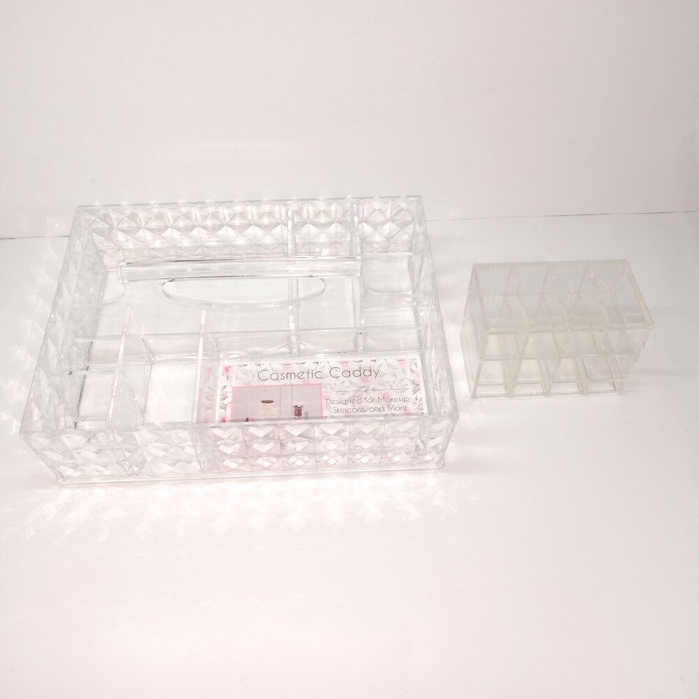 Acrylic Cosmetic Caddy - with handle + Lipstick holder